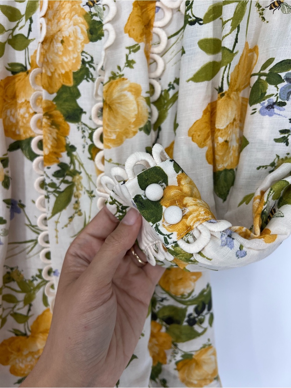 BHLDN Kali Yellow Floral Linen Blend Cut Out Fit & Flare Bee Formal Mini Dress 6 - Picture 3 of 11